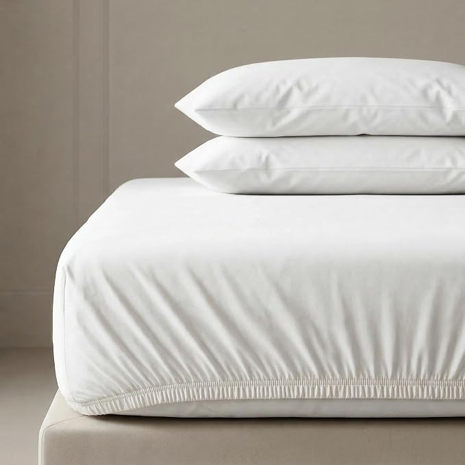 MakeMake Organics Organic Full Fitted Sheet Set GOTS Certified Organic Cotton Fitted Sheet with 2 Pillowcase Ultra Soft Non Toxic Breathable Hypoallergenic Colorful Neutral (Full, Solid Ivory)