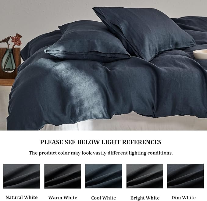 TOSMO Linen Duvet Cover Set, 100% French Flax Natural Linen Bedding 3pcs Set, Soft Breathable for Hot Sleepers 1 Duvet Cover and 2 Pillowcases (Blue Grey, Queen)