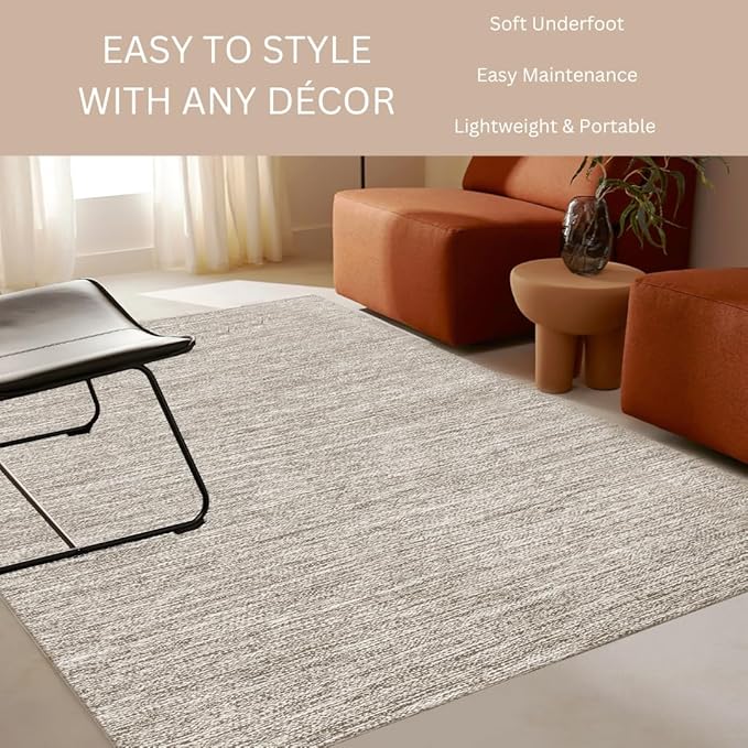 Hand Woven Area Rug 4x6 Feet - Rustic Farmhouse Bohemian Accent Rug for Living Room Bedroom Kitchen Entryway Floor Mats - Ideal for High Traffic Areas 100% Cotton Rag Rug Natural