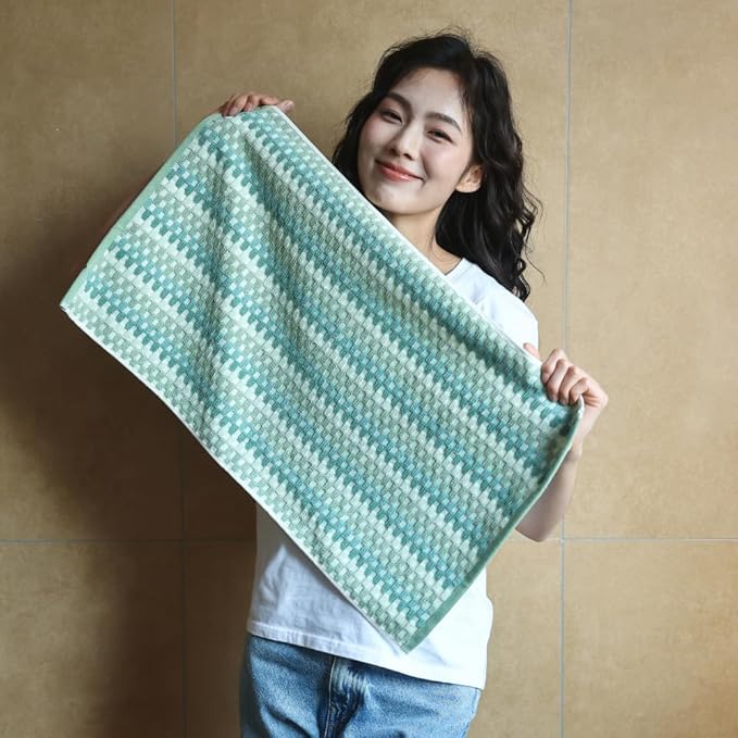 Premium Luxury Waffle Weave Cotton Towel Set - 160g Hand Towel & 650g Oversized Bath Towel (30"x60") - Ultra Absorbent, Quick-Dry, Soft Textured Jacquard (Turquoise)