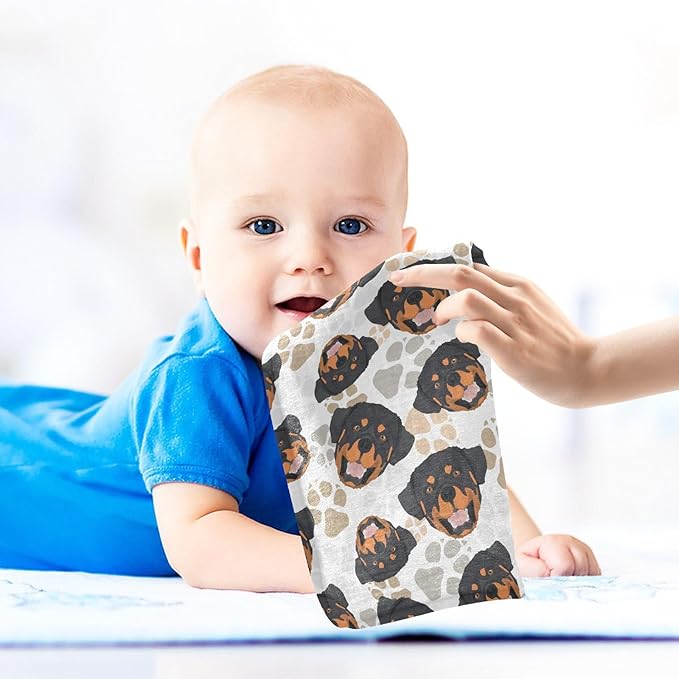 Baby Rottweiler Dog Muslin Washcloths 3 Pack - Muslin Burp Cloths Hanky Large 11.8"X11.8" Extra Soft Absorbent Baby Burp Rags for Newborn 100% Cotton for Boys Girls Gift