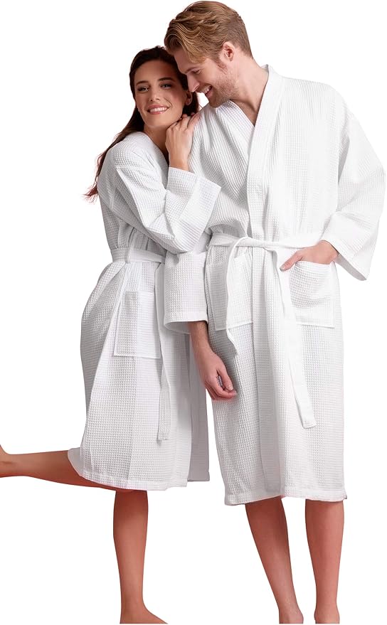Soft Touch Linen Men's Cotton Waffle Bathrobe, Luxurious & Lightweight, Comfortable & Absorbent, Softness, Fast Dry,