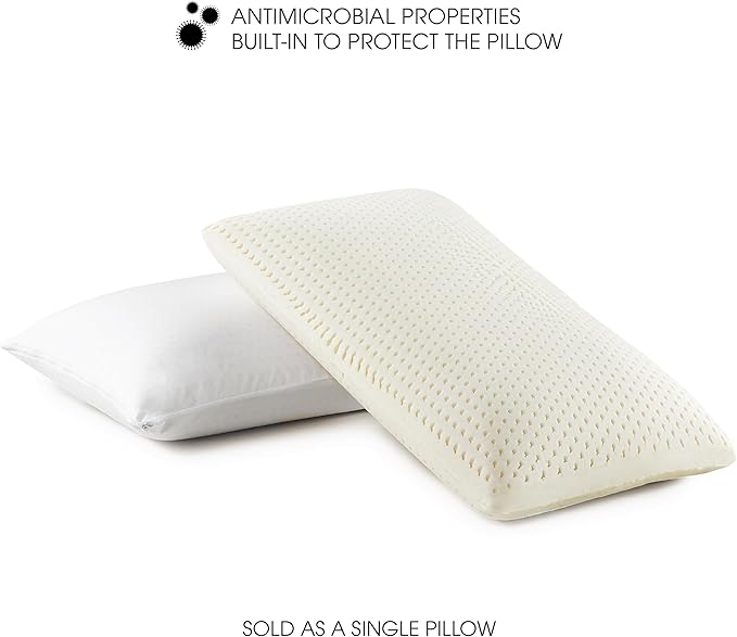 I AM Natural Talalay Latex Medium Support Bed Pillow for Sleeping, Removable and Breathable 100% Cotton Cover, King, White