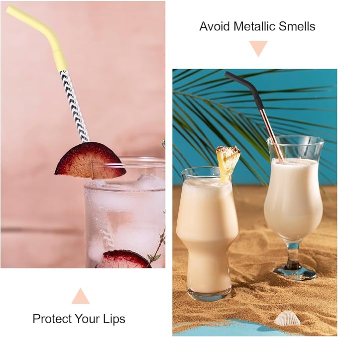 20 PCS Silicone Straw Tips with Bottom Sleeve, Reusable Food Grade Rubber Straw Covers for Metal and Glass Straws, Fits 8-10mm Diameter Multi-color Set