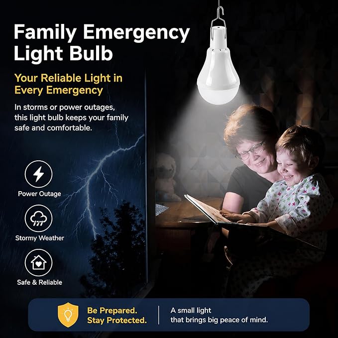 Solar Light Bulbs for Indoor Home and Chicken Coop, Outdoor Waterproof Camping Lamps for Tent, Rechargeable LED Solar Lights for Shed Night, Emergency, 2-Pack