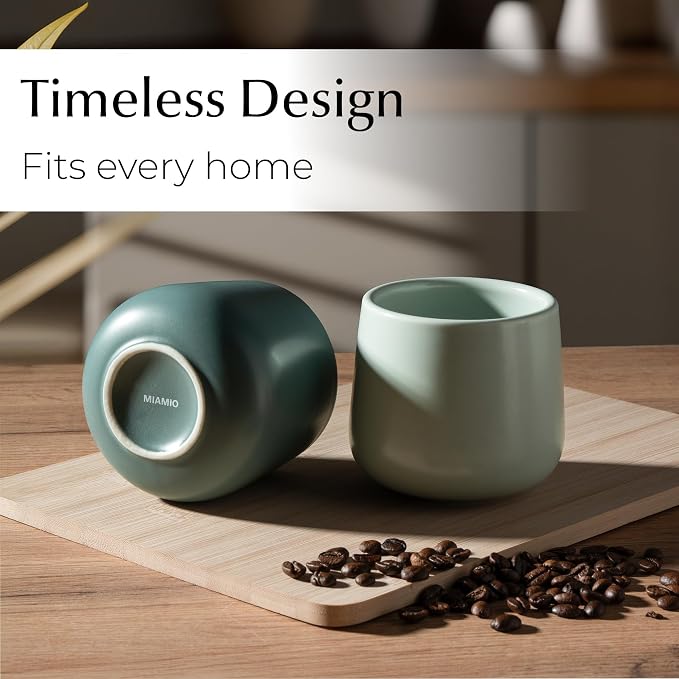 MIAMIO - Ceramic Cup Set of 4 (250 ml) / Ceramic Cups without Handles/Coffee Mugs, Coffee Cups, Cappuccino Cups (Pastel Coast)