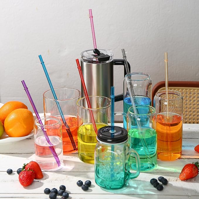 25 Pieces Reusable Plastic Straws with 2 Cleaning Brush, 9.05" Long 0.29" Diameter, BPA-Free Colorful Drinking Straws for 12-20 oz Tumblers and Mason Jars