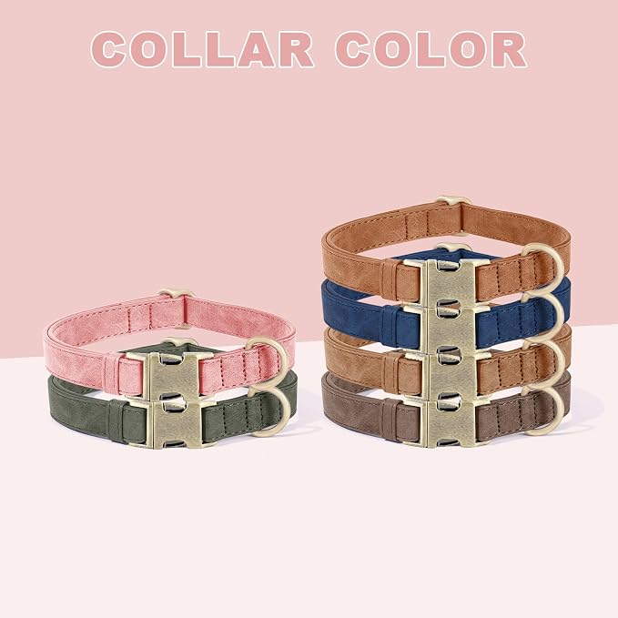 Genuine Leather Dog Collar - Adjustable Pet Collar with Quick Release Metal Buckle, Soft Skin Friendly Real Leather Collar for Small, Medium, Large Dogs (Pink, S:Fit 8-16" Neck)