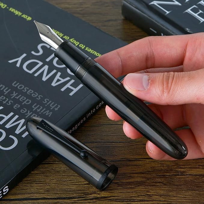 Jinhao 9019 DaDao Series Fountain Pen, Size 8 Medium Nib with Large Ink Converter, Transparent Black Acrylic Design Smooth Writing Pen