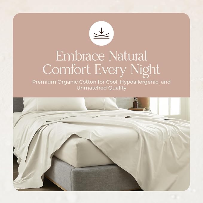 Certified Organic King Flat Sheet Only - 100% Organic Cotton Top Sheet with Luxurious Soft and Breathable 300 Thread Count Sateen Weave Finish - GOTS & Fairtrade Certified (Natural, King)