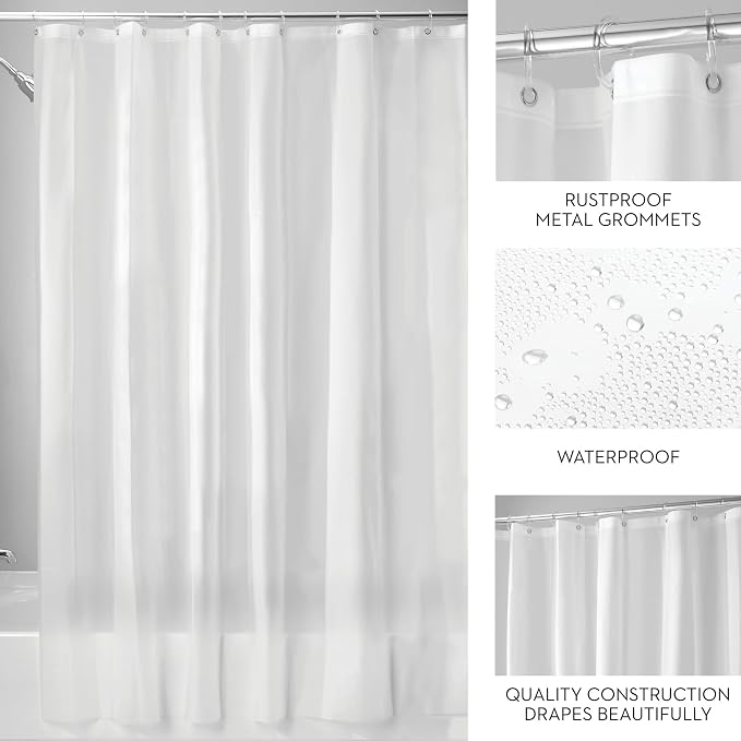 iDesign EVA Plastic Shower Curtain Liner, Mold and Mildew Resistant Plastic Shower Curtain for use Alone or With Fabric Curtain, 54 x 78 Inches, Frost | 54" x 78", 12 Metal Grommets