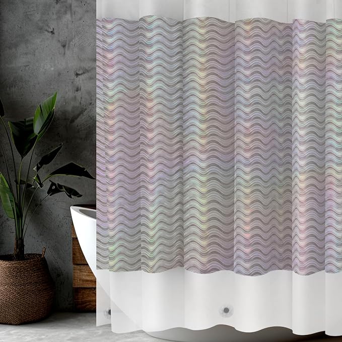 Holographic 3D EVA Shower Curtain Liner Wave, 72x72 Premium Clear Plastic Bathroom Shower Curtain with Rustproof Metal Grommets for Shower Stall, Bathtubs
