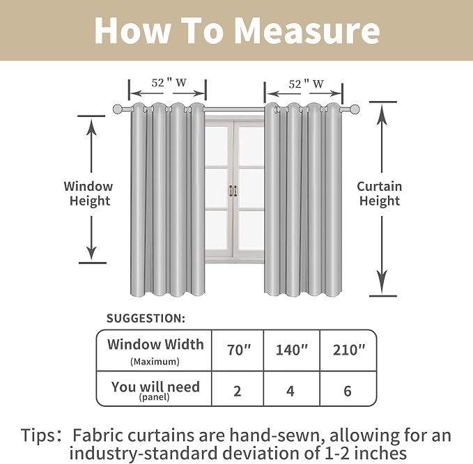 LAMIT Light Beige Linen Textured Curtains for Bedroom, Grommet Thermal Insulated Thick Burlap Curtains Noise Reducing Window Treatment Drapes for Living Room/Kitchen, Set of 2 Panels, W52 x L90