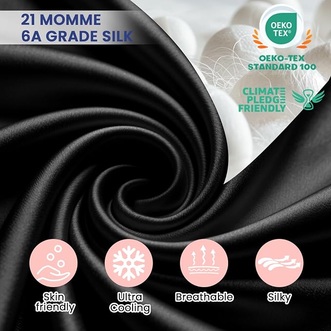 Ravmix Silk Pillow Cases with Zipper, 21momme Mulberry Silk Pillowcase for Hair Skin Health, Soft Smooth Breathable Cool Pillow Cover for Beauty Sleep with Gift Box 1PC(Standard 20"x26", Black)