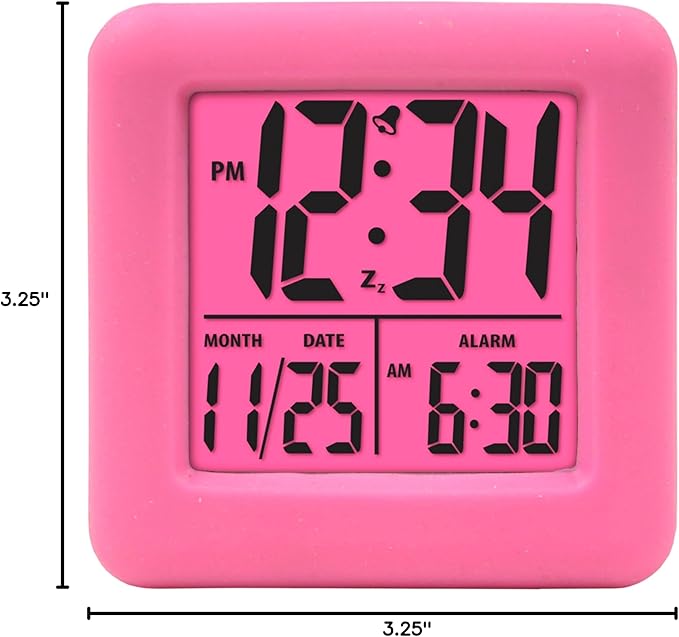 Equity 70910 Digital Pink Silicone Cube Alarm Clock with On-Demand Backlight