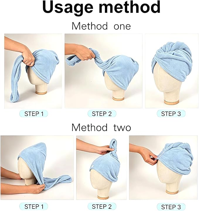 1 Pack Single Layer Light Blue Microfiber Hair Drying Towel Wrap for Women, Hair Turbans Towel for Wet Hair,Turbie Twist Hair Towels (Light Blue Color - Single Layer)