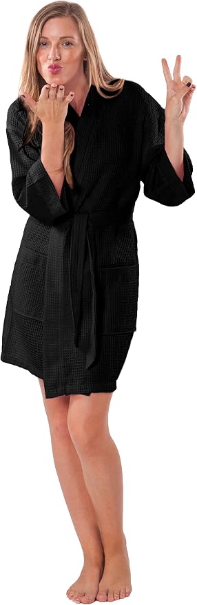 Turquaz Lightweight Short Robes For Women Waffle Kimono Bathrobe - Soft, Fast-Drying, Long-Lasting Cotton Blend