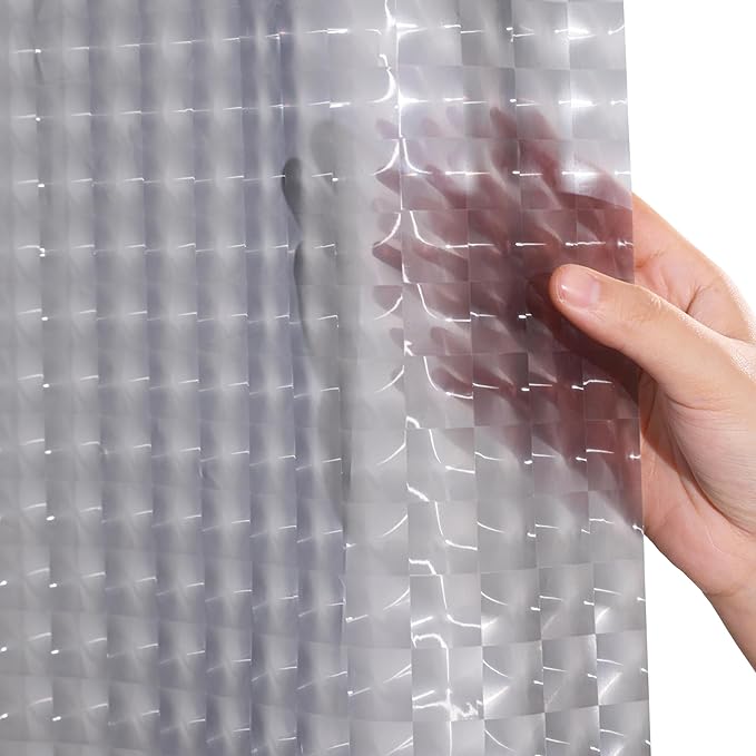 EVA Clear Shower Curtain, Water-Repellent Shower Curtain Liner with 3 Magnets for Bathroom, 72x72 Inches, Grey Checkered