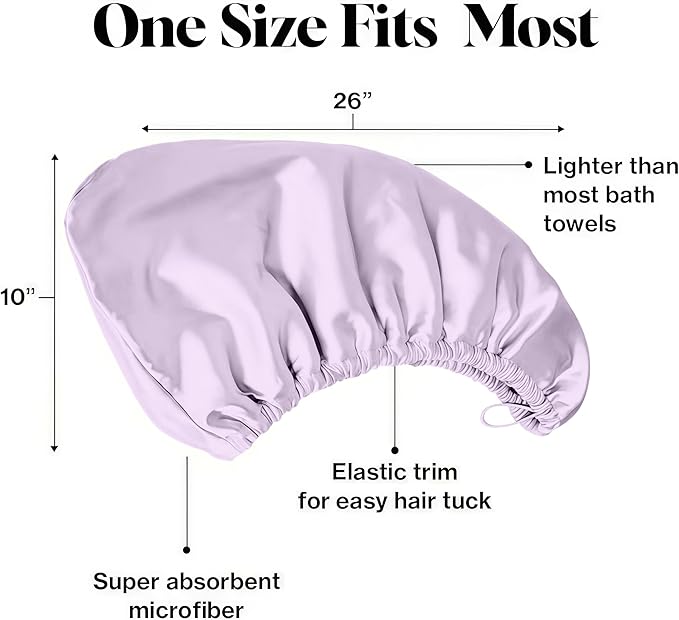Satin Microfiber Hair Towel Wrap for Quick Drying & Anti-Frizz - Super Absorbent, Hair Turbans for Wet Hair, Ideal for Long, Short, Curly Hair (Light Purple)