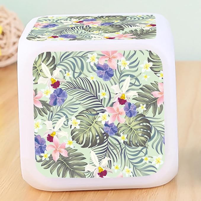 Digital Alarm Clock,Orchid Flower with Tropical Palm Leaf 7 Color Change LED Digital Alarm Clock with Date Thermometer for Toddlers,Girls and Boys