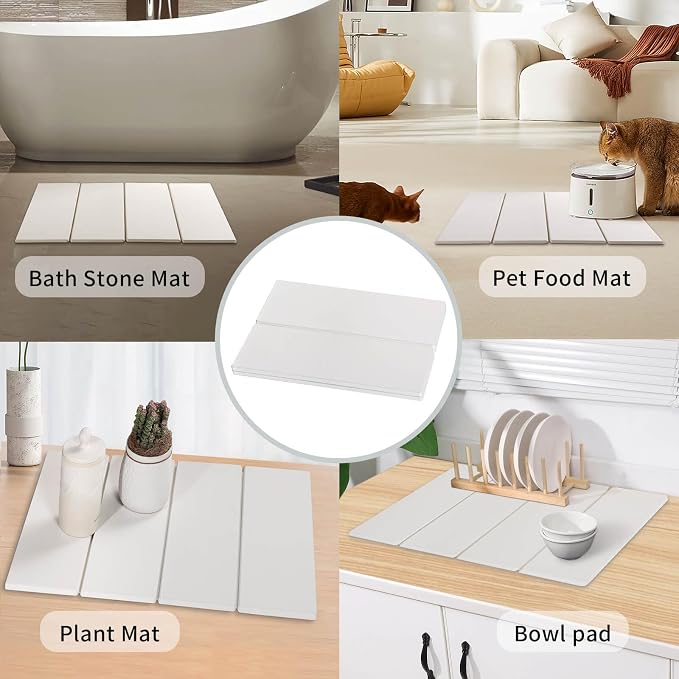 Stone Dish Drying Mat - Large Foldable Marbled Quick Drying Dish Mats, Stone Coasters Set of 4 Collapsible Ultra Absorbent Diatomaceous Earth Mats for Kitchen Counter Bathroom (White-4Pcs)