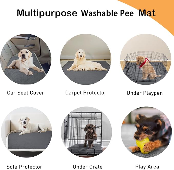 LOOBANI 2 Packs Extra Large Reusable Dog Mat for Floor, Non-Slip Washable Pee Pad for Dogs, Fast Absorbent Pet Whelping Pads, Puppy Playpen Mat for Incontinence, Housebreak, Crate, 65x48in, Gray