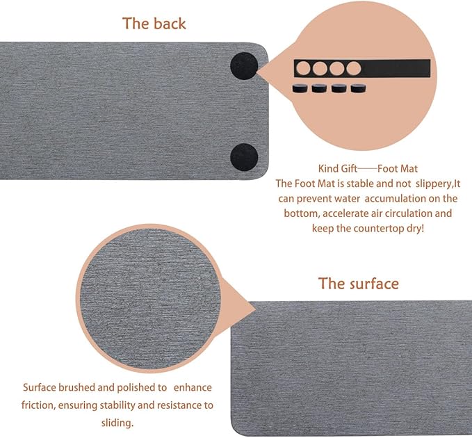NiuYichee 2 Pcs Water Absorbing Stone Trays, Kitchen/Bathroom Sink Soap Dish, Diatomite Tray Used for Hand Soap & Cosmetic Bottles in The Modern Home, 3.15" W x 11.8" L, Dark Gray
