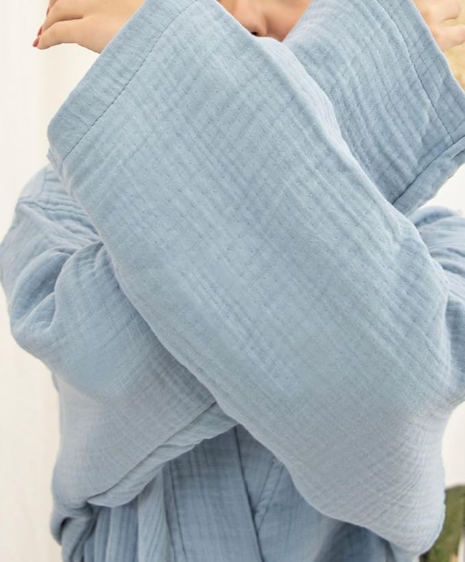 100% Cotton Muslin Kimono Robe for Women, Lightweight Gauze Bathrobe, Soft Breathable Spa Robe