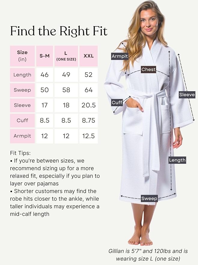 Turquaz Lightweight Waffle Knit Kimono Bathrobe - Soft Cotton Blend Spa Robe, Fast-Drying Full-Length Unisex Robes for Women