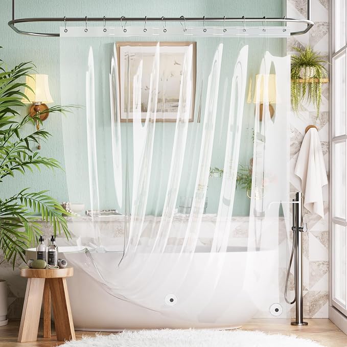 Bathway Shower Curtain Liner, Clear Shower Curtain Liner 70x72 PEVA Waterproof Shower Curtain Liner Plastic with 3 Magnets and 12 Rustproof Metal Grommets, Lightweight Shower Liner for Bathroom
