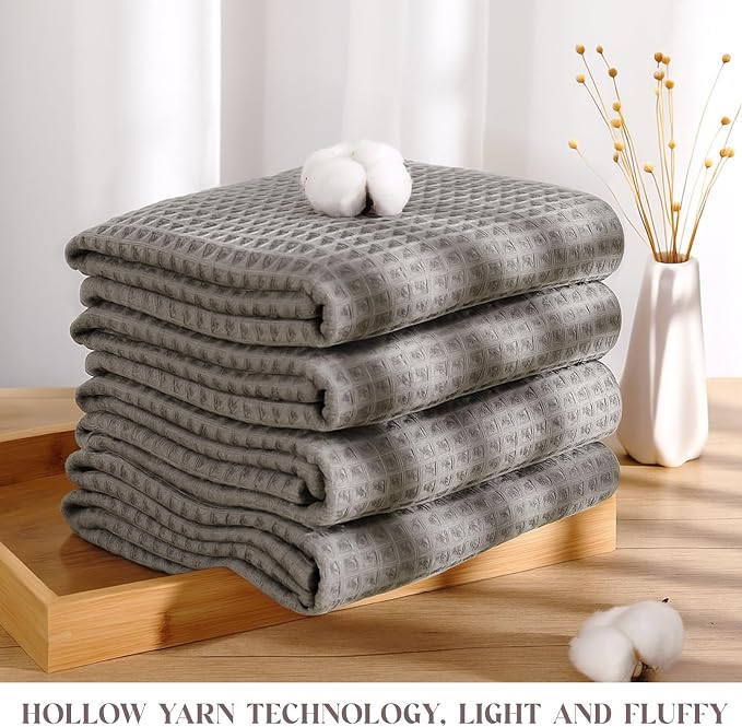 SmoothNovelty 4 Pack 100% Cotton Waffle Bath Towels 28 x 55 Inch Oversize Waffle Weave Towel Quick Dry Absorbent Soft Lightweight Blanket for Bathroom Shower Spa Yoga Beach Pool Travel, Gray
