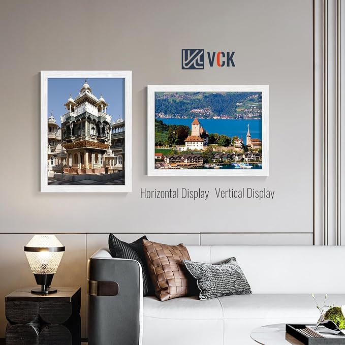VCK 12x16 Picture Frames White 3 Pack, Wide Border Wood, Tempered Glass, Display 11x14 Photo with Mat or 12 x 16 without, for Home, Office, Gallery, Woodgrain Series, Wall Hanging