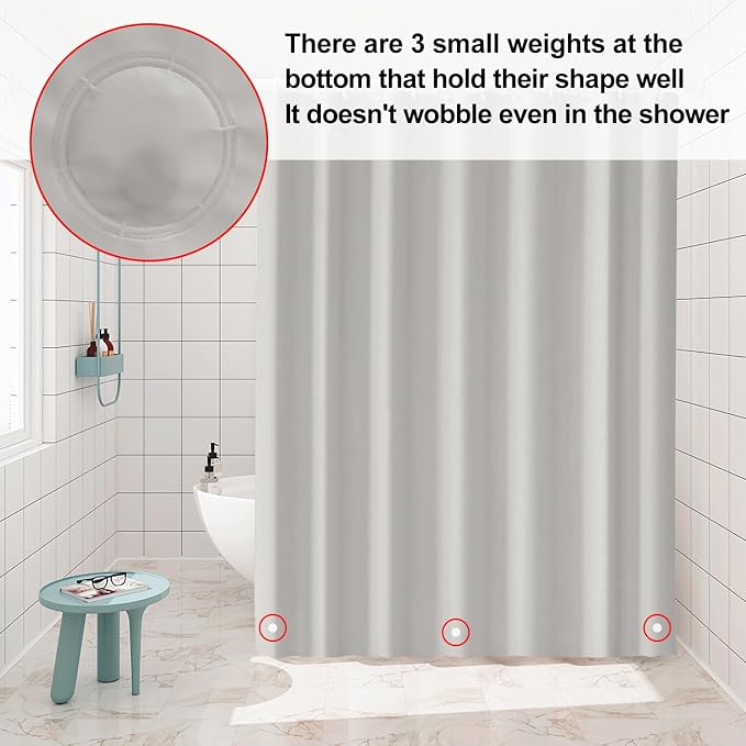 timecity Beige Shower Curtain Liner PEVA Bath Curtain with 3 Magnets Thickened Waterproof Quick Drying Shower Curtain Set with 12 White Plastic Hooks Shower Liner for Bathroom Shower,71x71inch