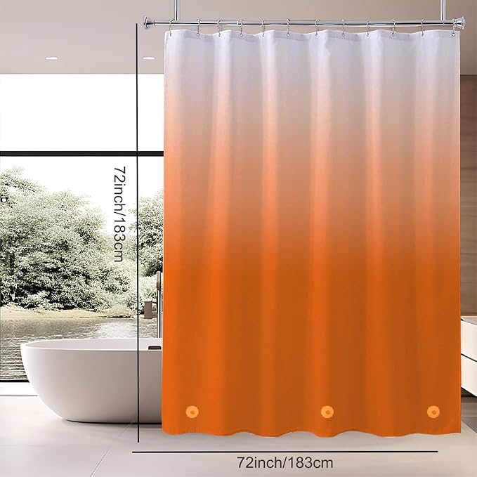TIKABC Shower Curtain Liner, 4G PEVA Shower Liner, Plastic Waterproof Shower Curtains, with Grommet Holes and 3 Magnetic Weights(Gradient Orange)