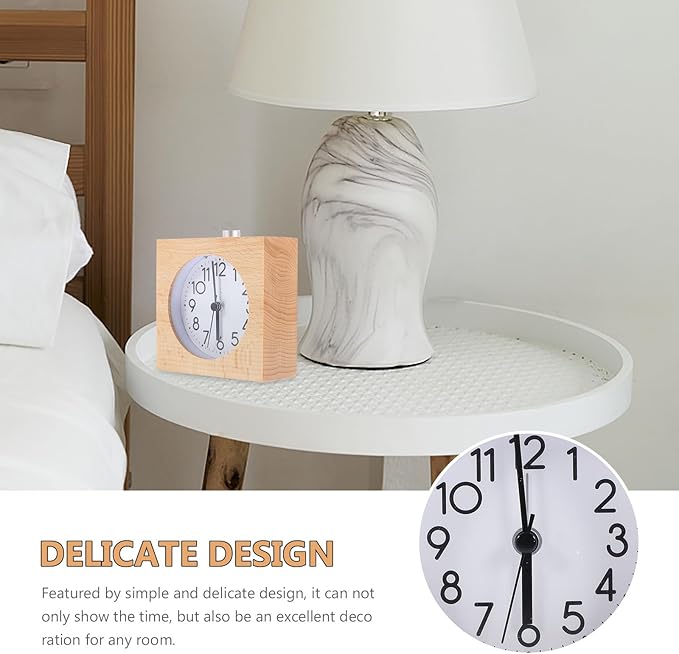 Luxshiny Wood Tabletop Alarm Clock Square Natural Wood Desktop Clock with Digital Display for Office and Household Use