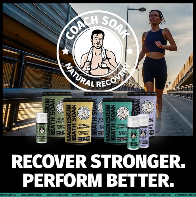 Coach Soak Magnesium Lotion with MSM & Menthol, Cooling Menthol 3.4 oz | Magnesium Chloride Non-Greasy Alternative to Epsom Salt Lotion and Cream - Apply Before Sleep for Feet, Leg Cramps & Body
