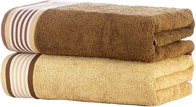CASA COPENHAGEN He & She 4Pcs 100% Egyptian Cotton Large Designer Towels Gift Set- Brown - Beige, 550 GSM, 55"x27", 4Bath Towels for Bathroom (Box Pack, Set for Women & Men)