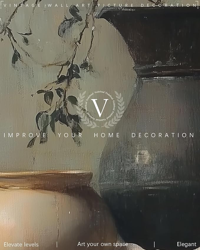 Vodefoad Still Life Vase Retro Vintage Canvas Wall Art Moody Kitchen Art Print Vintage Vase Still Life Oil Painting Vintage Neutral Wall Art for Home Bedroom Bathroom Decor - 8x10Inch Unframe