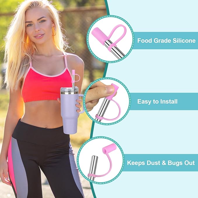 Reusable Stainless Steel Straws Set 6 PCS with 6 Silicone Tips, 2 Straw Brush, 1 Storage Case, Different Sizes of Metal Straws Reusable, Suitable for 14, 20, 30 oz Cups Tumbler, for Hot/Cold Drinks