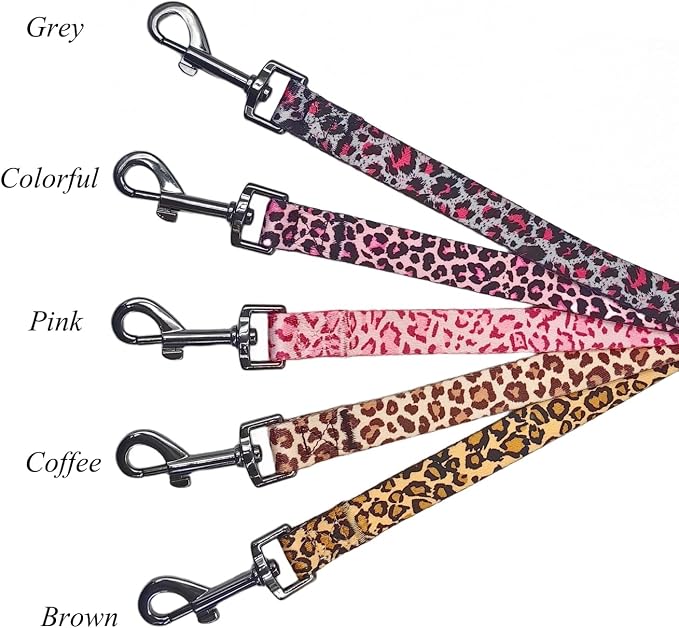 Dog Collar Leash Set, Leopard Pattern, Polyester Material, Adjustable Collar and 5ft Matching Leash, for Large Dogs.(L, Pink Leopard)