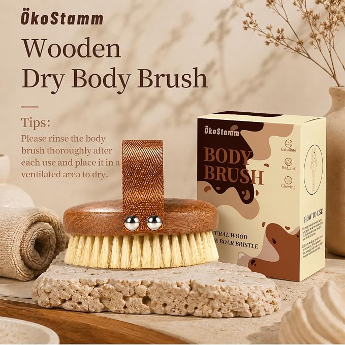 Dry Brushing Body Brush for Lymphatic Drainage with Boar Bristles | Pure Boar Bristle, Ebony Wood, Exfoliating Brush for Removing Dry Skin and Reducing cellulite, no microplastic release