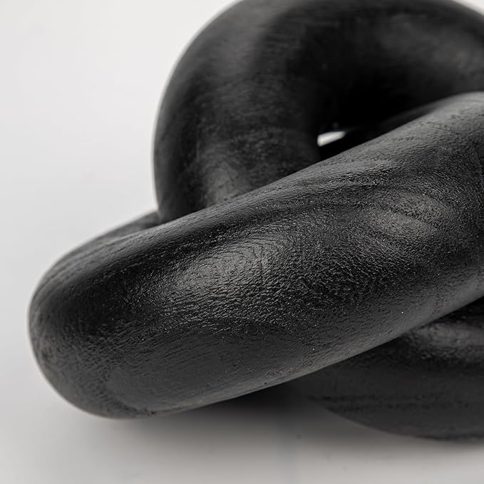 Table Decor Handcrafted Wooden Knot Sculpture Decor – Modern Nordic Style Decorative Accent for Home, Office, Shelf, and Console Table – Matte Black Finish, 7"x4.7"