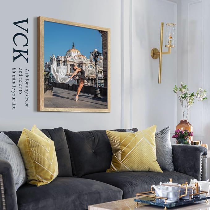 VCK 24x30 Poster Frame Natural Solid Wood 3 Pack, Exclusive Wood Grain Wall Hanging Picture Frame for Home Decoration