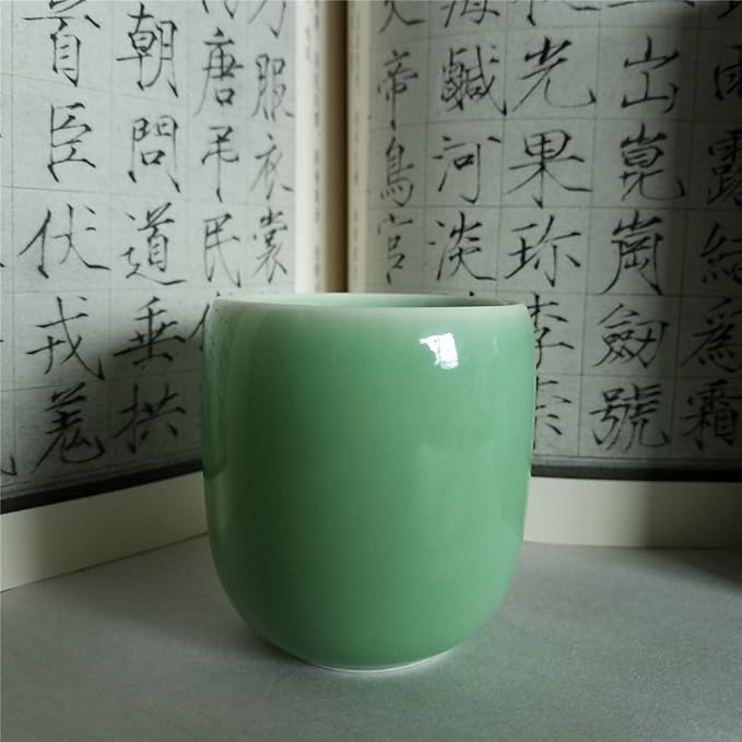 Handmade Celadon Ceramic 5oz Teacups Japanese Style Coffee Cup Porcelain Mugs for Tea and Beer(1, Green)