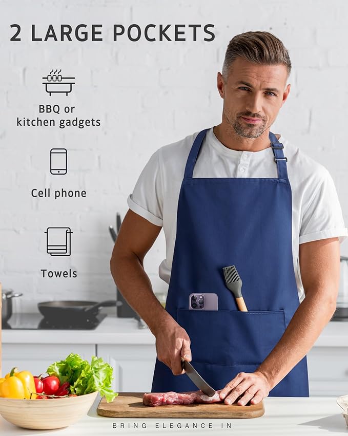 Syntus Chef Apron for Men Women Kitchen Cooking Apron with Pockets, Adjustable Bib Aprons Stain Resistant