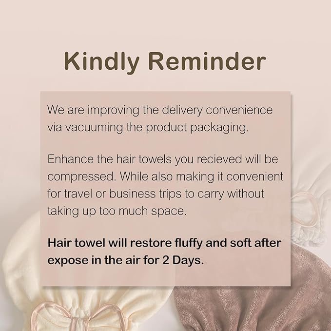 Jseng Microfiber Hair Towel Caps, 3 Packs, Fast Drying, Cute Bowtie Design, Cream, Khaki, Pink, Women & Girls Aged 14 And Above