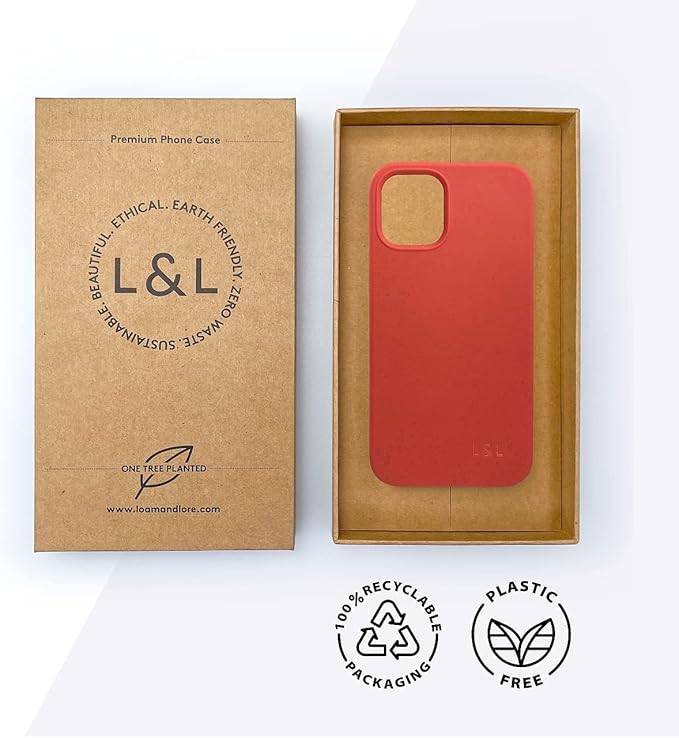 LOAM & LORE Biodegradable Phone Case for iPhone 14, Plastic Free Eco Friendly Phone Case, Plant Based Compostable iPhone 14 Case, Premium Zero-Waste Phone Cover (Red)