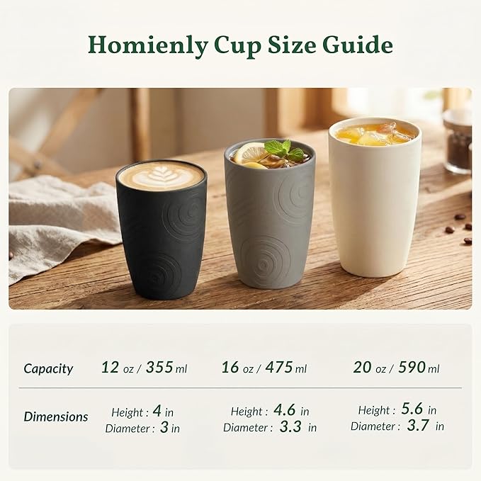Homienly Premium Wheat Straw Cups, 20oz Lightweight and Unbreakable Drinking Cups Set of 6, Reusable Water Glasses Microwave and Dishwasher Safe Cup Set for Coffee, Milk, Juice - GreyStone