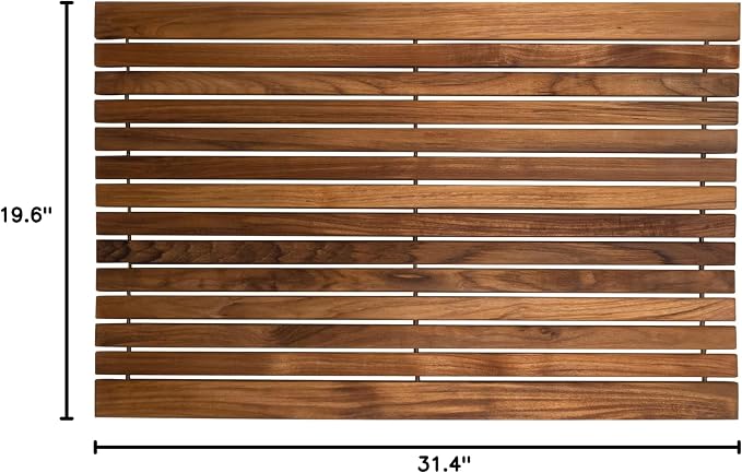 Nordic Teak 100% Solid Teak Wood String Mat - Indoor and Outdoor Use - Non-Slip Wooden Platform for Sauna, Pool, Hot Tub Flooring Decor and Protector (Oiled Finish, 31.4" x 19.6")