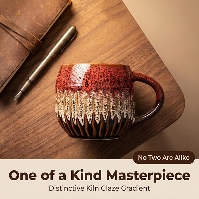 20oz Large Coffee Mug - Unique Handcrafted Look Ceramic Cup, Large Tea Mug, Microwave & Dishwasher Safe (red,Set of 4)